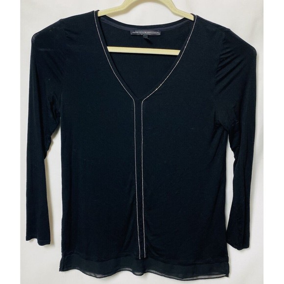 WHBM black layered v neck silver beaded trim knit top size M - Picture 1 of 3